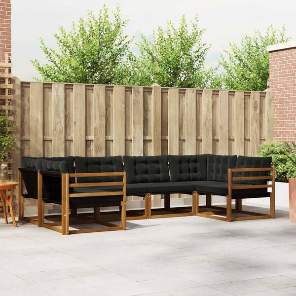 vidaXL Set vanjskih sofa s jastukom 6 pcs Prirodna i crna