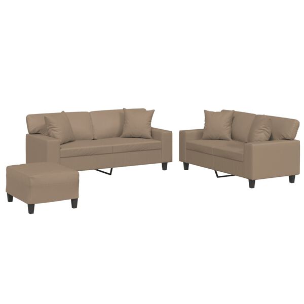 vidaXL 3-dijelni set sofa s jastucima boja cappuccina od umjetne kože