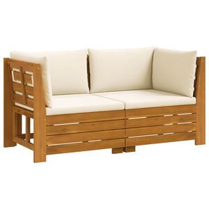vidaXL Set vanjskih sofa s jastukom 2 Komad Smeđa Čvrsto drvo akacije