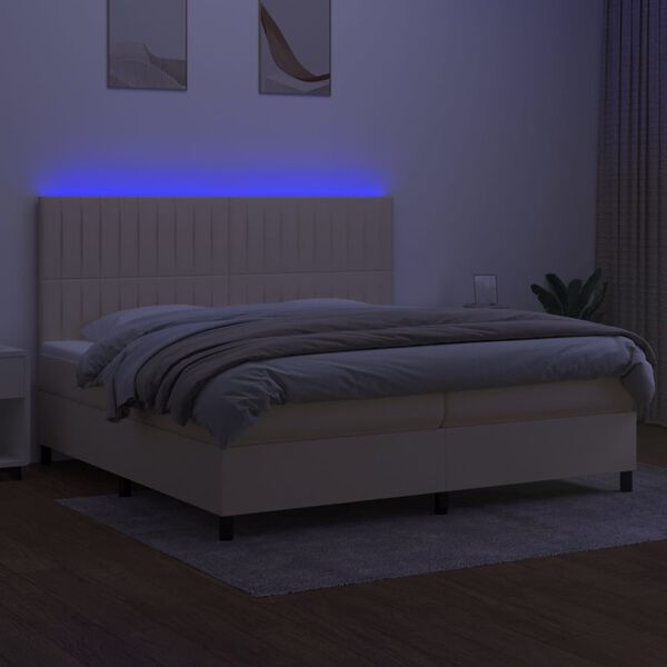 vidaXL Krevet box spring s madracem LED krem 200x200 cm od tkanine