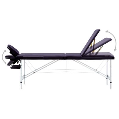 vidaXL Sklopivi stol za masažu s 3 zone aluminijski ljubičasti