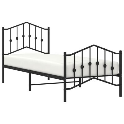 vidaXL Metalni okvir kreveta s uzglavljem i podnožjem crni 90 x 200 cm