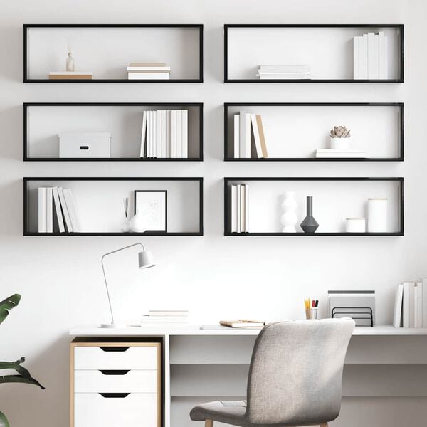 vidaXL Kockaste zidne police 6 kom sjajne crne 80x15x26,5 cm drvene