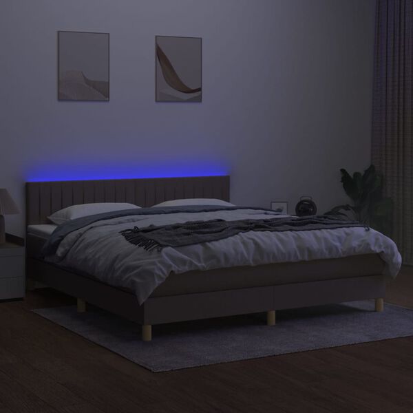 vidaXL Krevet box spring s madracem LED smeđesivi 180x200 cm tkanina