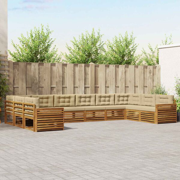 vidaXL Setovi sofa s jastukom 7 pcs Prirodna i bež Čvrsto drvo akacije