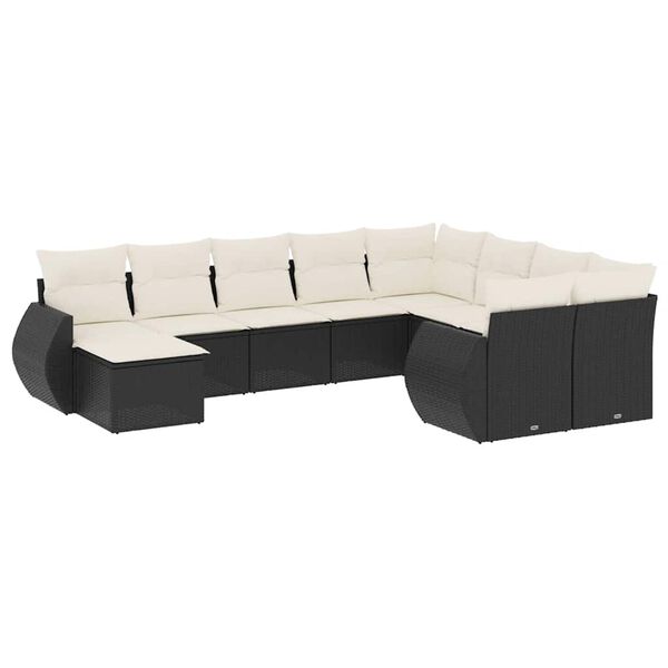 vidaXL 10-dijelni set vrtnih sofa s jastucima crni od poliratana