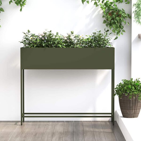 vidaXL Povi&scaron;eni Vrtni Planter Maslinovo zelena 100 x 26 x 82 cm Čelik