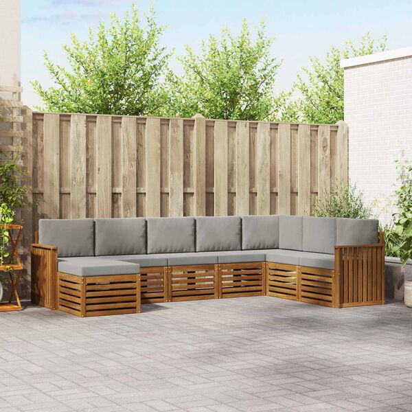 vidaXL Sekcijska garnitura s jastukom 8 pcs Prirodna i svijetlo siva