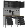 vidaXL Radni ormar s ladicama 8 pcs Crna Inženjerska drva i čelik