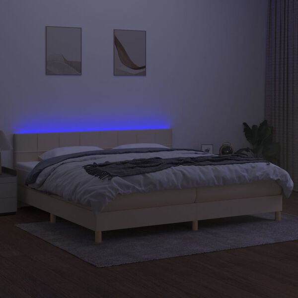 vidaXL Krevet box spring s madracem LED krem 200x200 cm od tkanine
