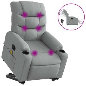 vidaXL Električni masažni naslonjač na podizanje tkanina svjetlosivi