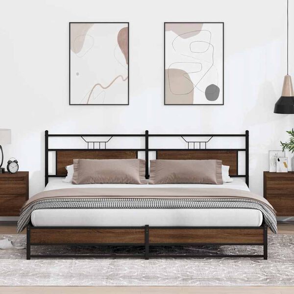vidaXL Metalni okvir kreveta bez madraca smeđa boja hrasta 193x201 cm