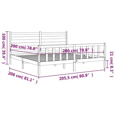 vidaXL Okvir za krevet s uzglavljem bijeli 200x200 cm od masivnog drva