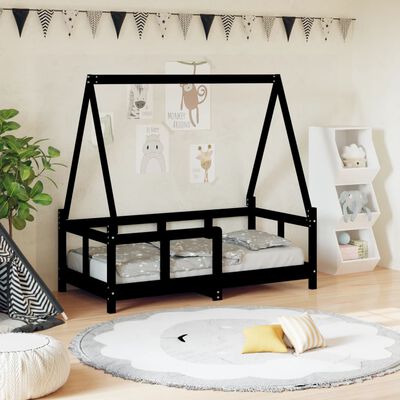 vidaXL Okvir za dječji krevet crni 70 x 140 cm od masivne borovine