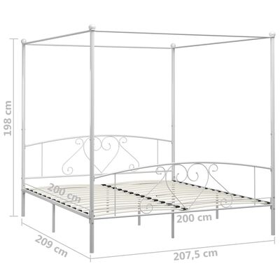 vidaXL Okvir za krevet s nadstrešnicom bijeli metalni 200 x 200 cm