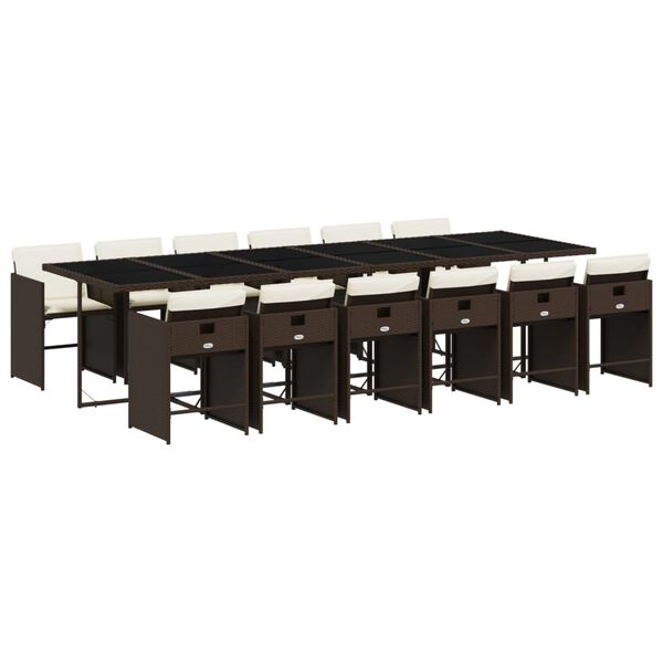 vidaXL 13-dijelni vrtni blagovaonski set s jastucima poliratan smeđi