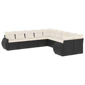 vidaXL 10-dijelni set vrtnih sofa s jastucima crni od poliratana