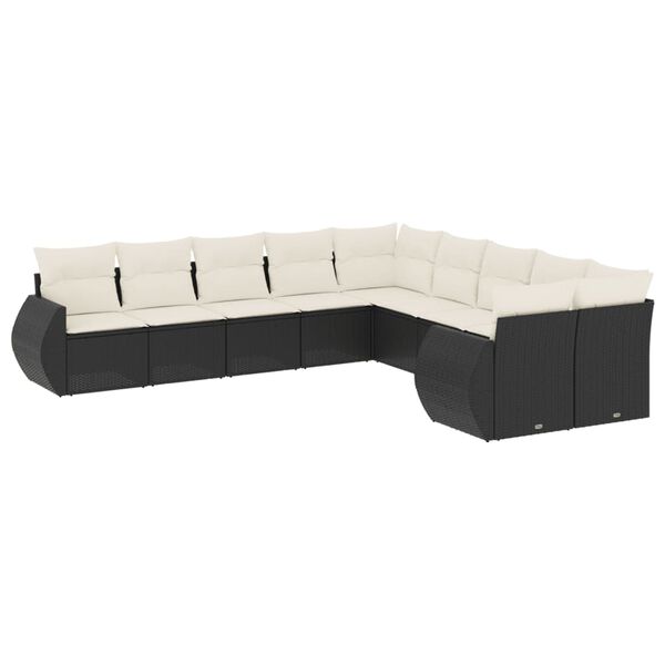 vidaXL 10-dijelni set vrtnih sofa s jastucima crni od poliratana
