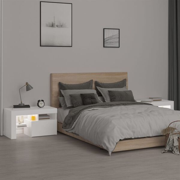 vidaXL Noćni ormarići 2 kom s LED svjetlima bijeli 70 x 36,5 x 40 cm
