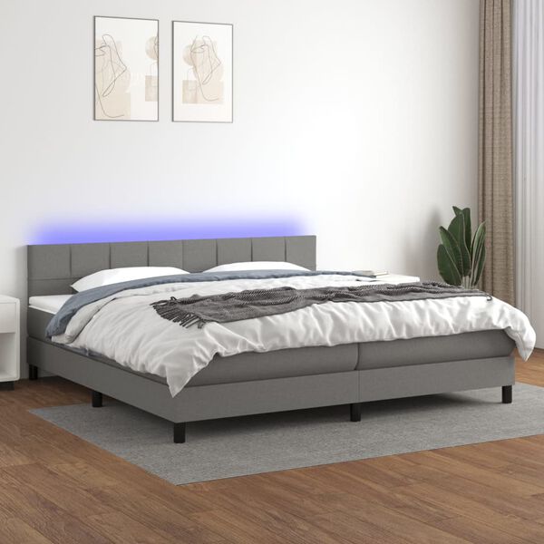 vidaXL Krevet box spring s madracem LED tamnosivi 200x200 cm tkanina
