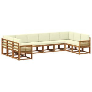 vidaXL Set vanjskih sofa 10 pcs Prirodna i krem Čvrsto drvo akacije