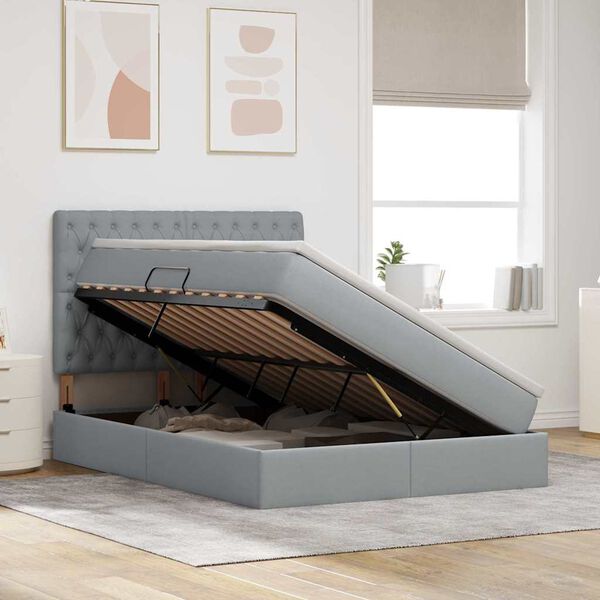vidaXL Krevet s od storage Svijetlo siva 140 x 200 cm Lažna koža