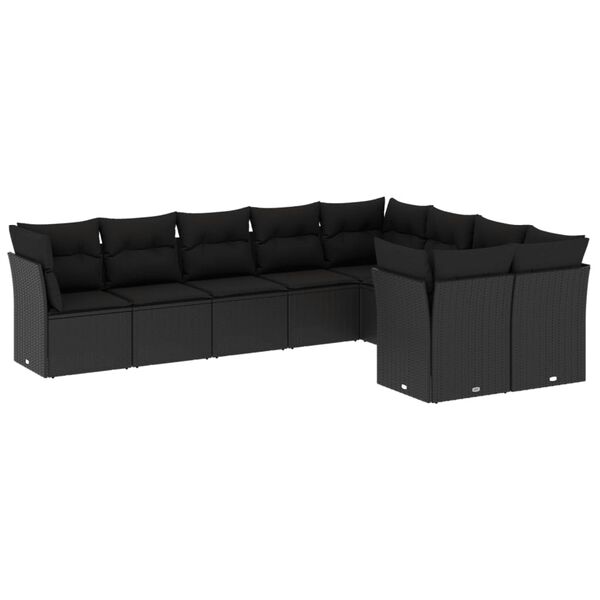 vidaXL 9-dijelni set vrtnih sofa s jastucima crni od poliratana