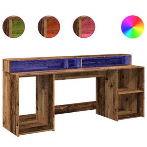 vidaXL Radni stol s LED svjetlima boja starog drva 200x55x91 cm drveni