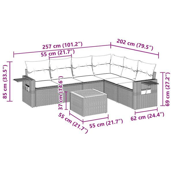 vidaXL 7-dijelni set vrtnih sofa od poliratana s jastucima crni