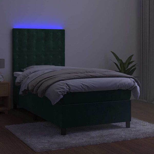 vidaXL Krevet box spring s madracem LED tamnozeleni 80 x 200 cm bar&scaron;un