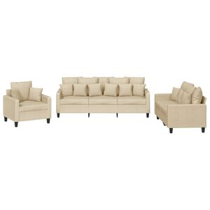vidaXL 3-dijelni set sofa s jastucima krem od mikrovlakana