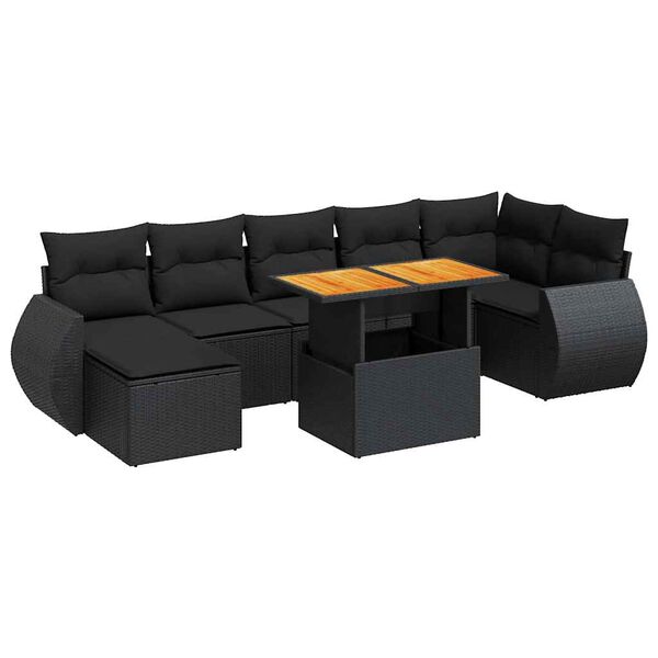vidaXL 8-dijelni set vrtnih sofa od poliratana s jastucima crni