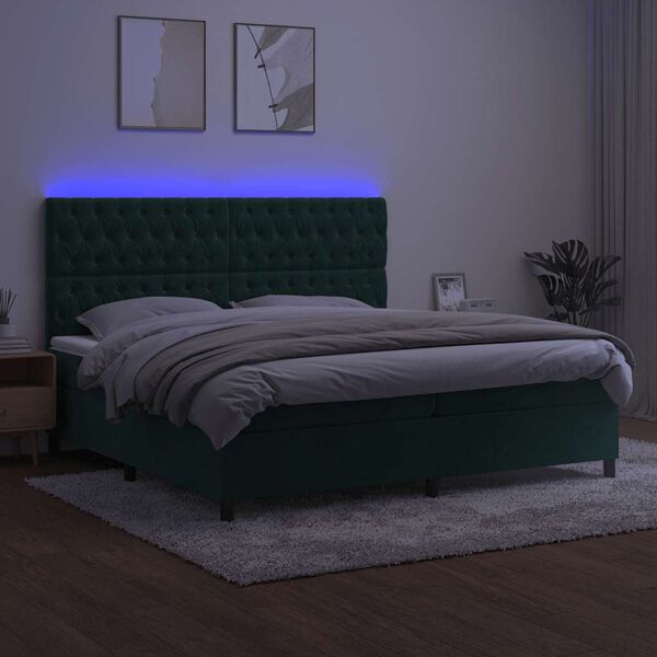 vidaXL Krevet box spring s madracem LED tamnozeleni 200x200 cm bar&scaron;un