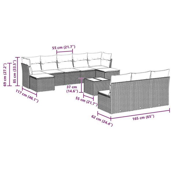 vidaXL 11-dijelni set vrtnih sofa poliratan s jastucima svijetlosivi