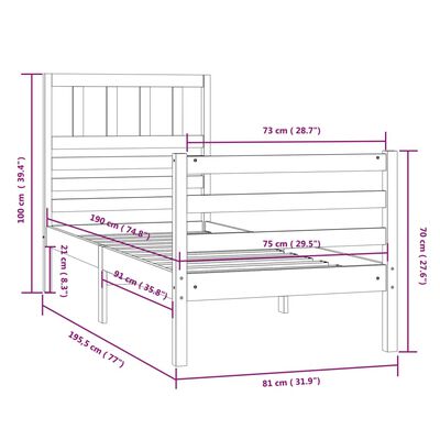 vidaXL Okvir za krevet bijeli 75 x 190 cm jednokrevetni drveni