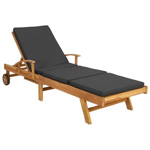 vidaXL Ležaljka s jastučićem Čvrsto teak drvo Smeđa i tamno siva
