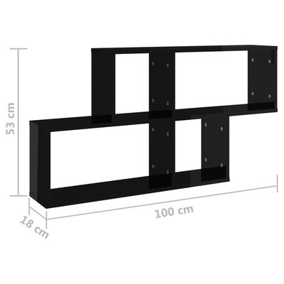 vidaXL Zidna polica visoki sjaj crna 100x18x53 cm konstruirano drvo