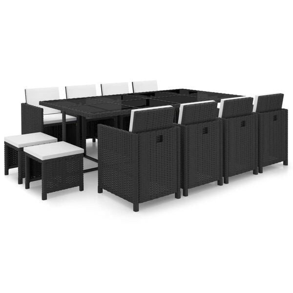 vidaXL 13-dijelni vrtni blagovaonski set od poliratana s jastucima crni