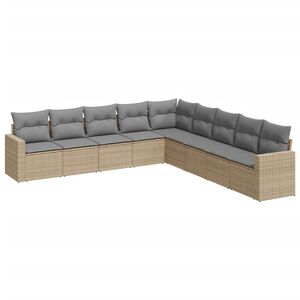 vidaXL 9-dijelni set vrtnih sofa s jastucima bež od poliratana