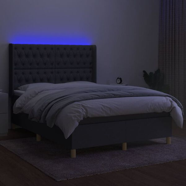 vidaXL Krevet box spring s madracem LED tamnosivi 140x200 cm tkanina