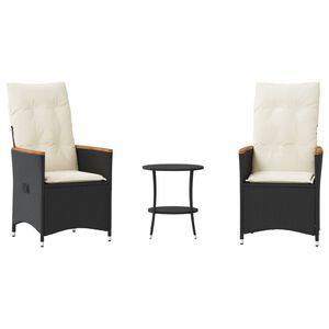 vidaXL 3-dijelni bistro set s jastucima crni od poliratana