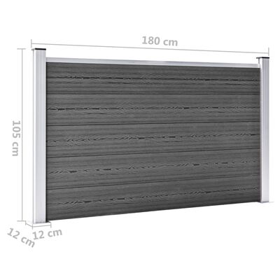 vidaXL Set panela za ogradu WPC 699 x 105 cm crni