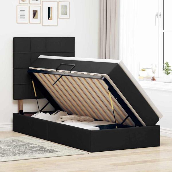 vidaXL Krevet s prostorom za pohranu s LED-om Crna 90 x 190 cm