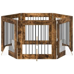 vidaXL Vrata za pse s postoljem 6 pcs Dimljeni hrast 80 x 80 cm