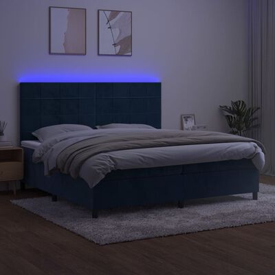 vidaXL Krevet box spring s madracem LED tamnoplavi 200x200 cm baršun