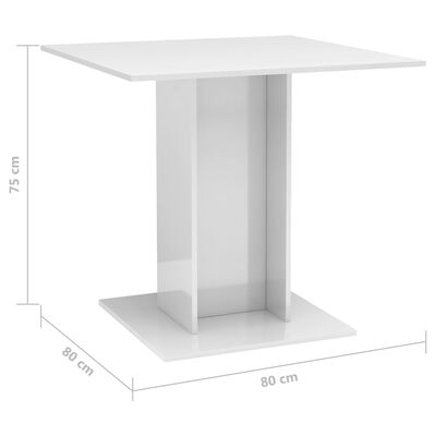vidaXL Blagovaonski stol visoki sjaj bijeli 80 x 80 x 75 cm od iverice