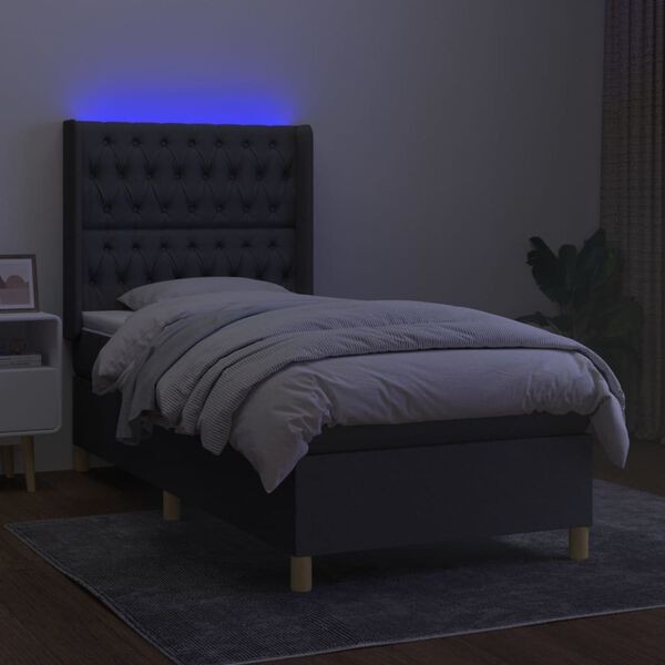 vidaXL Krevet box spring s madracem LED tamnosivi 90x190 cm tkanina