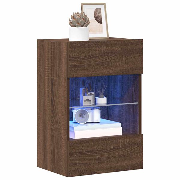 vidaXL Zidni ormarići s LED svjetlima za TV 2 kom boja smeđeg hrasta 40x30x60,5 cm