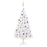vidaXL Umjetno osvijetljeno božićno drvce i kuglice bijelo 210 cm PVC