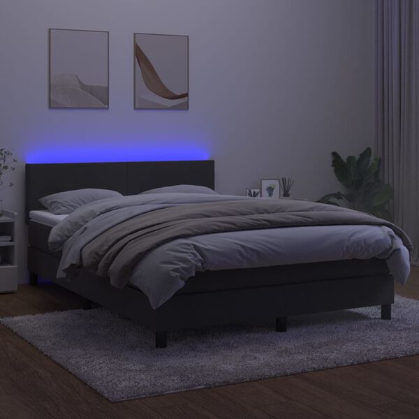 vidaXL Krevet box spring s madracem LED tamnosivi 140x200 cm bar&scaron;un